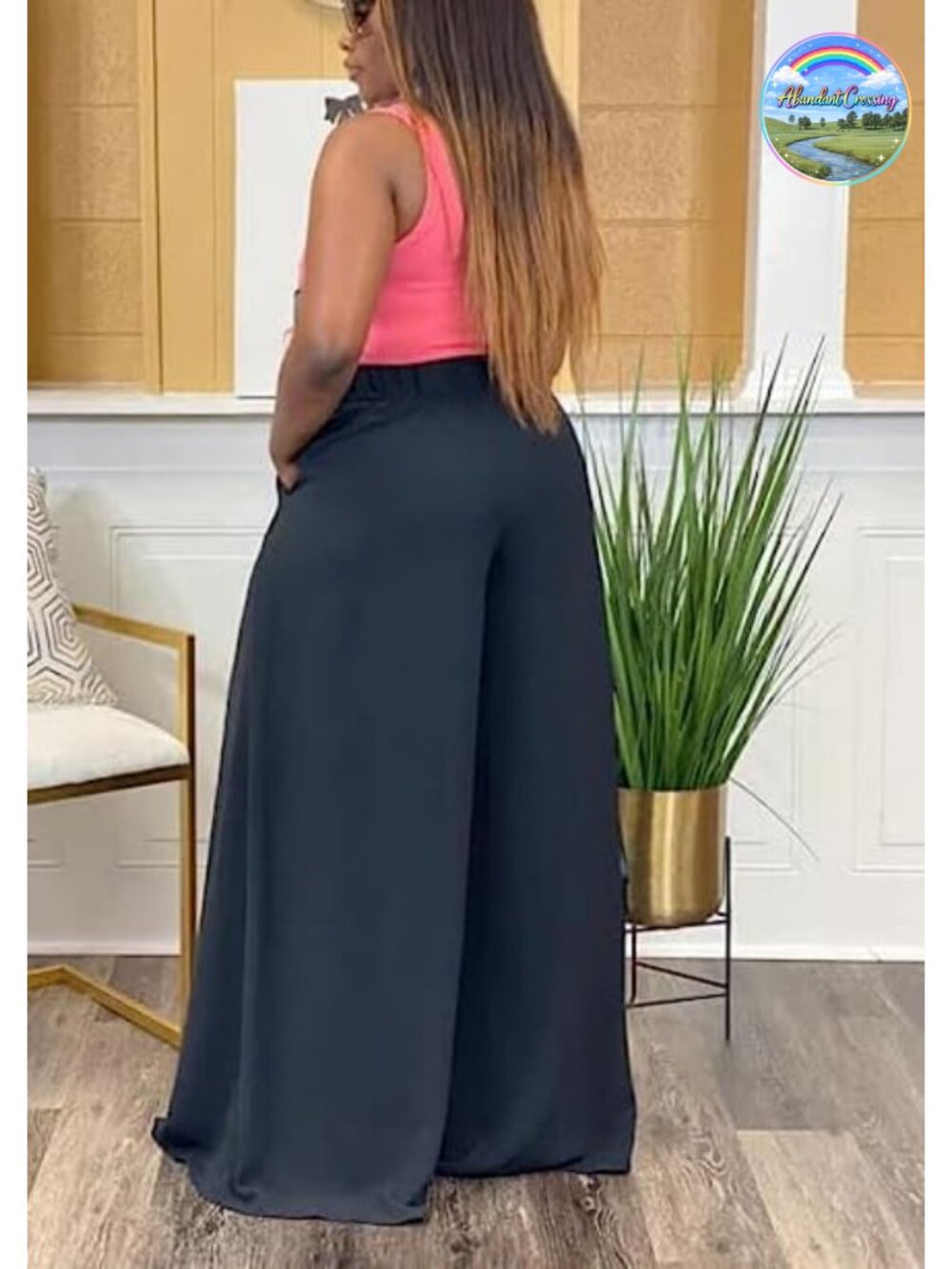 Plus Size Wide Leg Palazzo Pants High Waist Lounge Pants with Pockets
